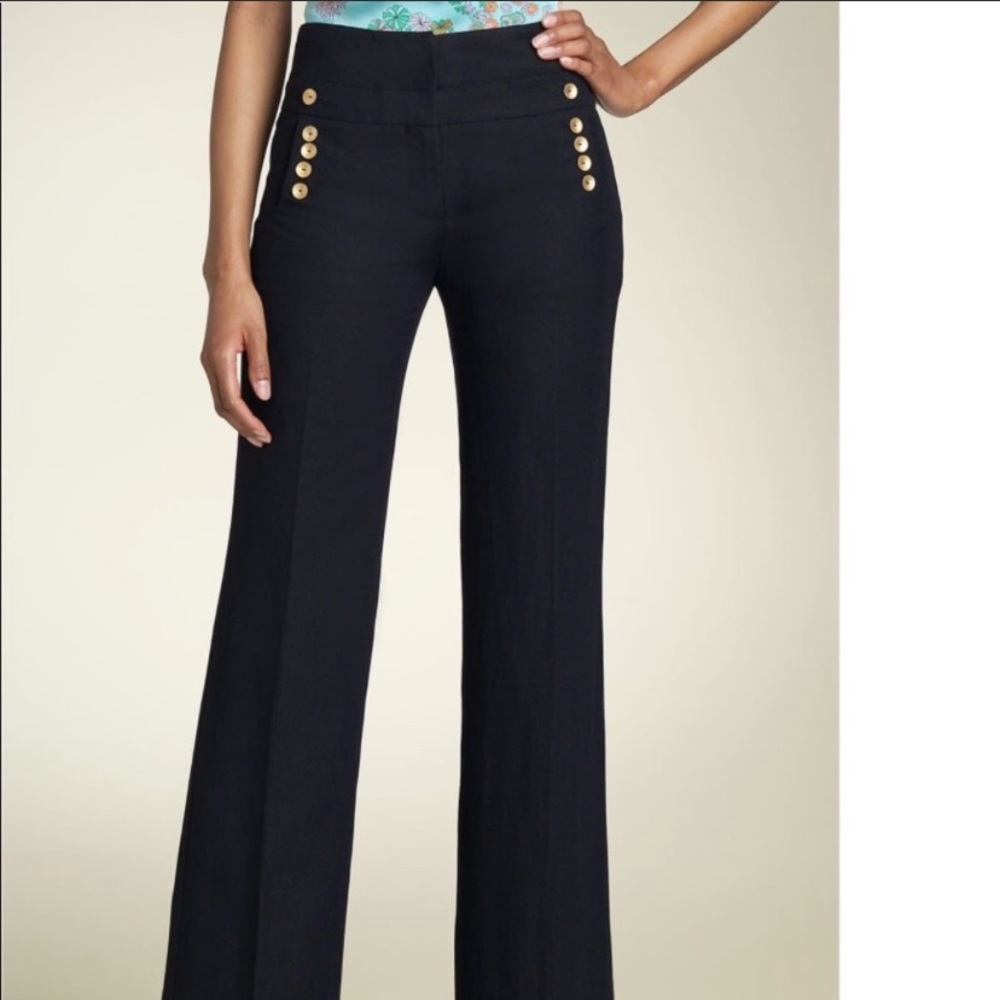 Anthropologie Leifsdottir Navy Nautical Inspired Linen Pants Trousers 12